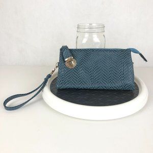 Olivia Miller Women's Blue Faux Leather Embossed Textured Wristlet Wallet